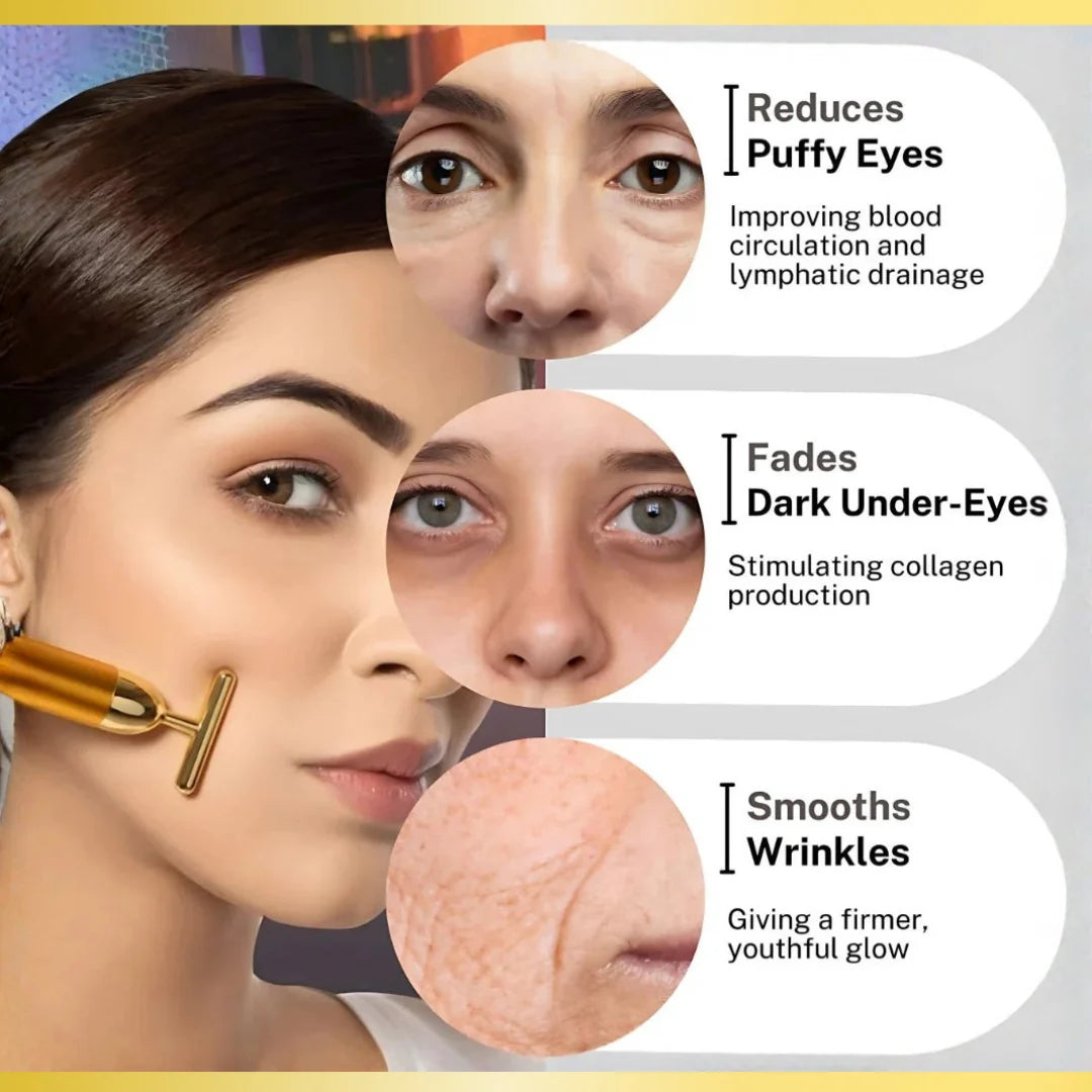 24K Golden Vibration Face Massager for Glowing Skin