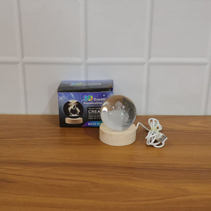 3d Crystal Lakshmi Ball Led Night Lamp With Wooden Base